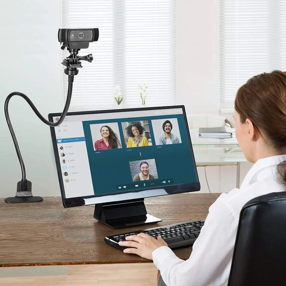 Ausla Support de Webcam avec Col de Cygne Flexible, 58,4 cm, Bras Réglable 360°, Clip Universel pour GoPro et Téléphone, Vis 1/4