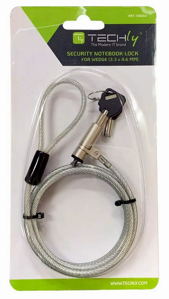 Techly 108262 Cadenas avec système de sécurité Wedge-Lock pour ordinateur portable Câble 1,8m Argent