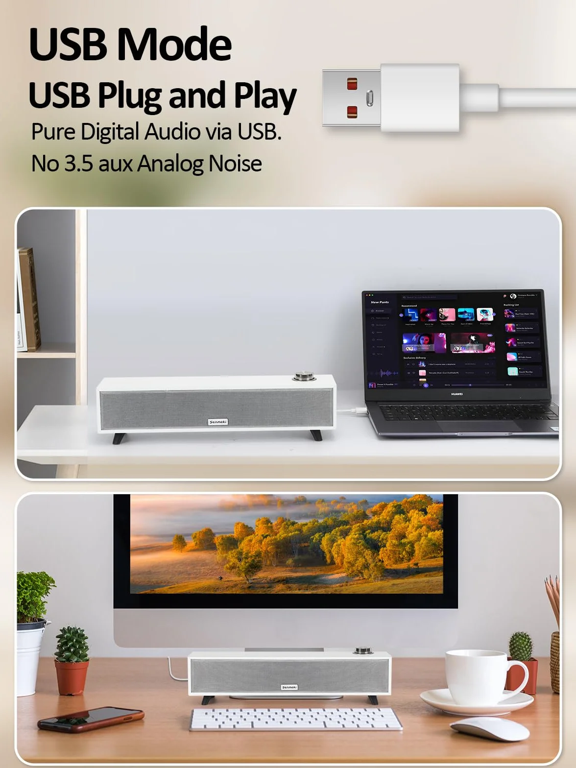 Haut Parleur PC,10W Enceinte PC, Barre de Son PC alimentées par USB, avec Bluetooth 5.0 et entrée RCA, pour Bureau, Ordinateurs Portables, Phonographe（K01）