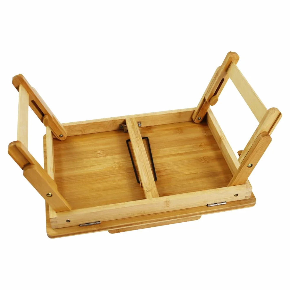 WKWKER Bambou Bureau pour Ordinateur Portable avec Pieds Pliants Surface Inclinable Table De Travail Réglable Ordinateur Portable Stand Bed Plateau pour TV Canapé Étude Ordinateur Ipad Livre(Naturel)