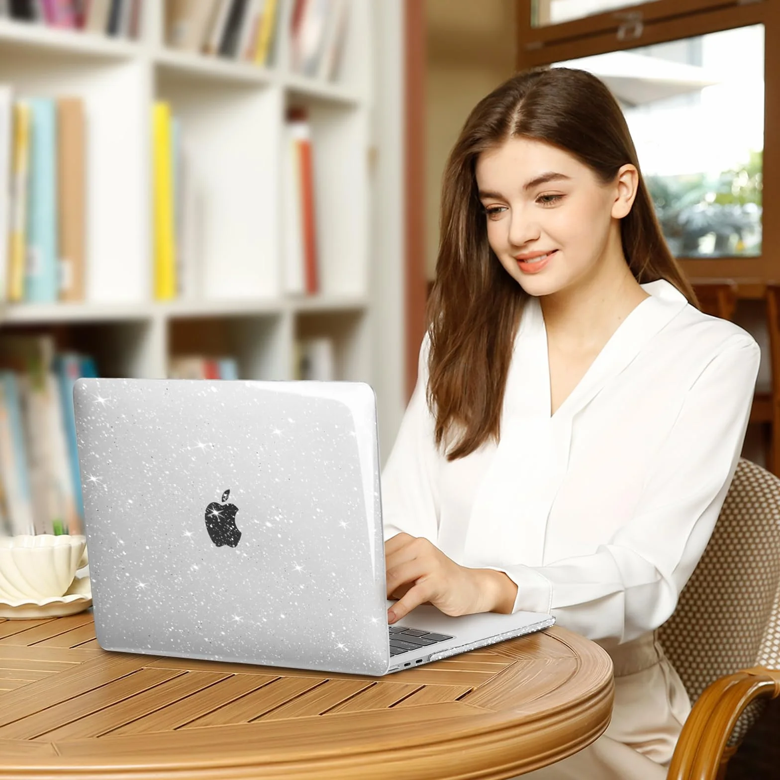 MOSISO Coque Compatible avec MacBook Air M5 M4 M3 M2 13,6 Pouces 2026-2022 A3449 A3240 A3113 A2681,Pailleté Étui RigidePour Mac Air 13 Pouces&Housse Clavier&ScreenFilm&Sac Rangement,Transparent