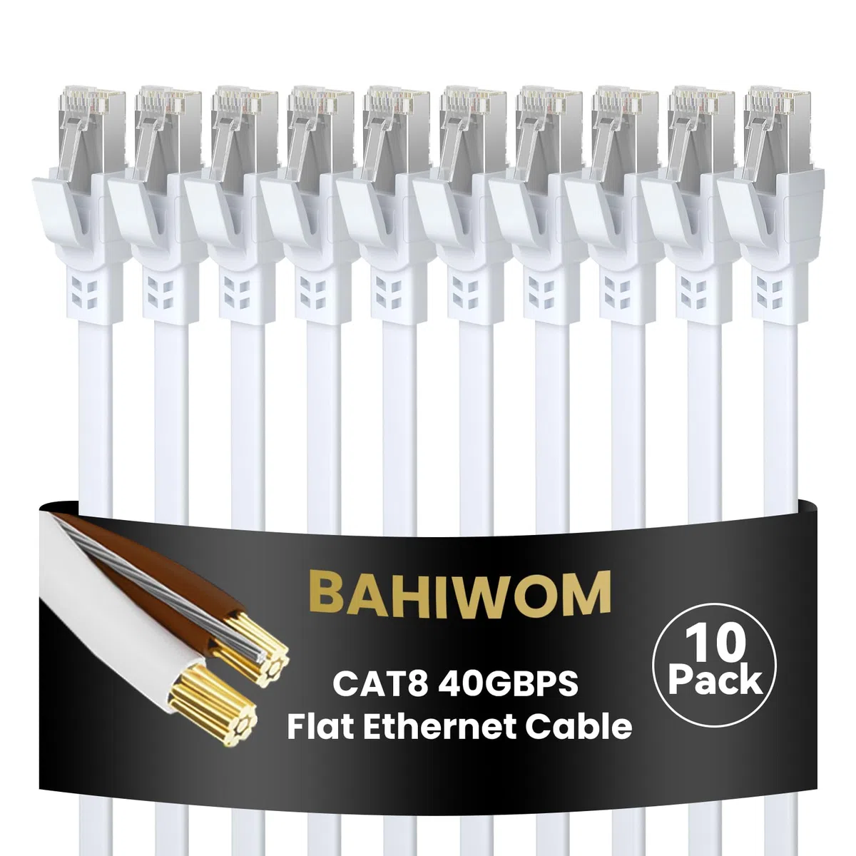 Câble Ethernet Cat8 0,5m 10 Pièces, 40 Gbit/s 2000 MHz Câble Réseau Gigabit LAN Haute Vitesse Avec RJ45 et Connecteur Plaqué or Câble Internet pour Routeur, pour Laptop, pour TV - Blanc