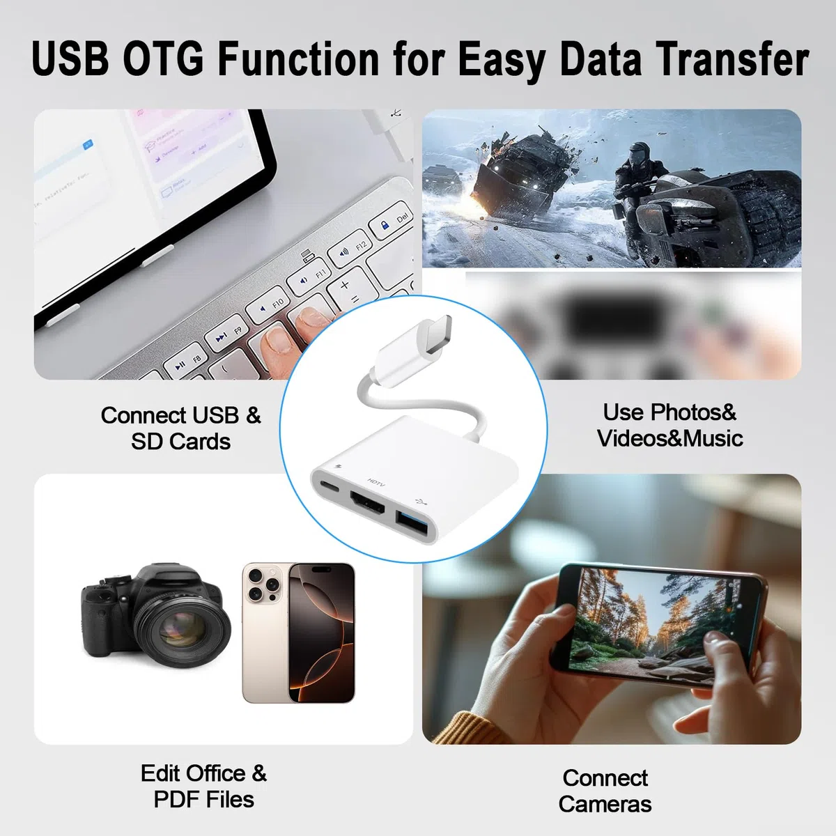[Certifié Apple MFi ] Hub Adaptateur AV numérique Light-ning pour iPhone iPad, hub d'éclairage 3 en 1 avec Sortie HDMI, Port USB OTG et Port de Charge, Prend en Charge la vidéo, Les Applications, Les