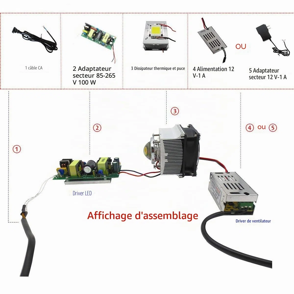 Ventilateur de refroidissement de dissipateur en aluminium + lentille de 44mm 60 degrés pour 50W 100W LED Chip