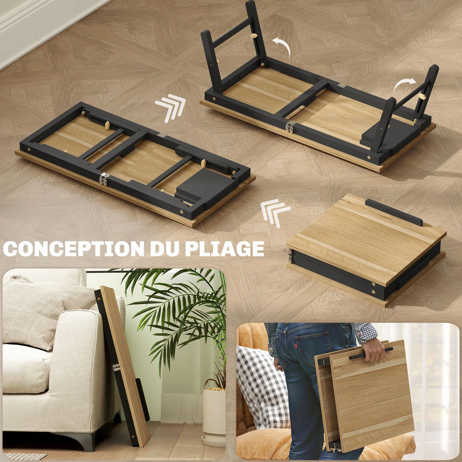 HOMCOM Table de lit Pliable et réglable, Plateau pour Ordinateur Portable avec Plateau inclinable, tiroir, Bureau de lit en Bambou, 83,5l x 33P x 23,5-34H cm, chêne