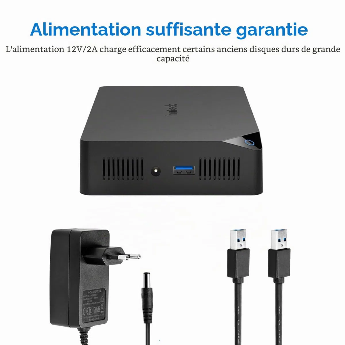 Inateck Boîtier de Disque Dur pour HDD et SSD SATA de 2.5"/3.5", Support UASP, Un Adaptateur d'alimentation 12V/2A Inclus, Pas Besoin d'Outils, Noir,FE3002