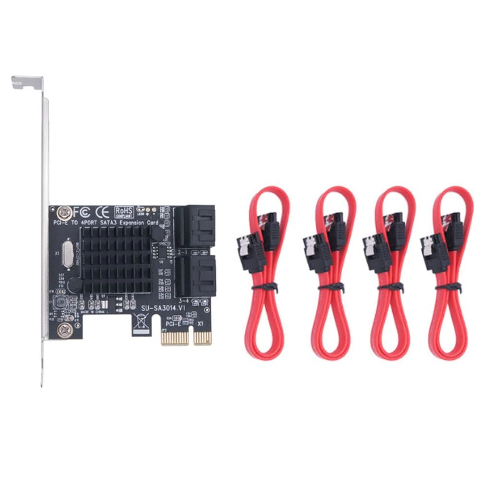 Carte PCIE SATA 4 ports 6 Gbps SATA 3.0 PCIE avec 4 câbles SATA, support et dissipateurs thermiques