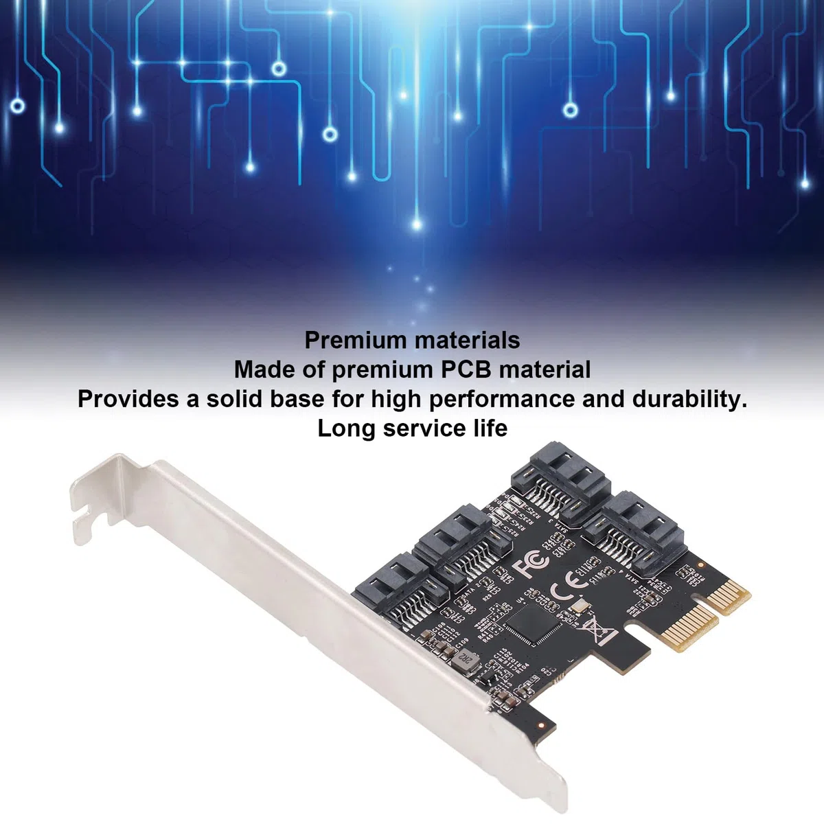 Carte D'extension PCI-E SATA 4 Ports PCI-E X1 vers SATA 3.0, Carte Contrôleur 6Gbps, Adaptateur PCI Express SATA3 Haute Vitesse pour Ordinateur de Bureau