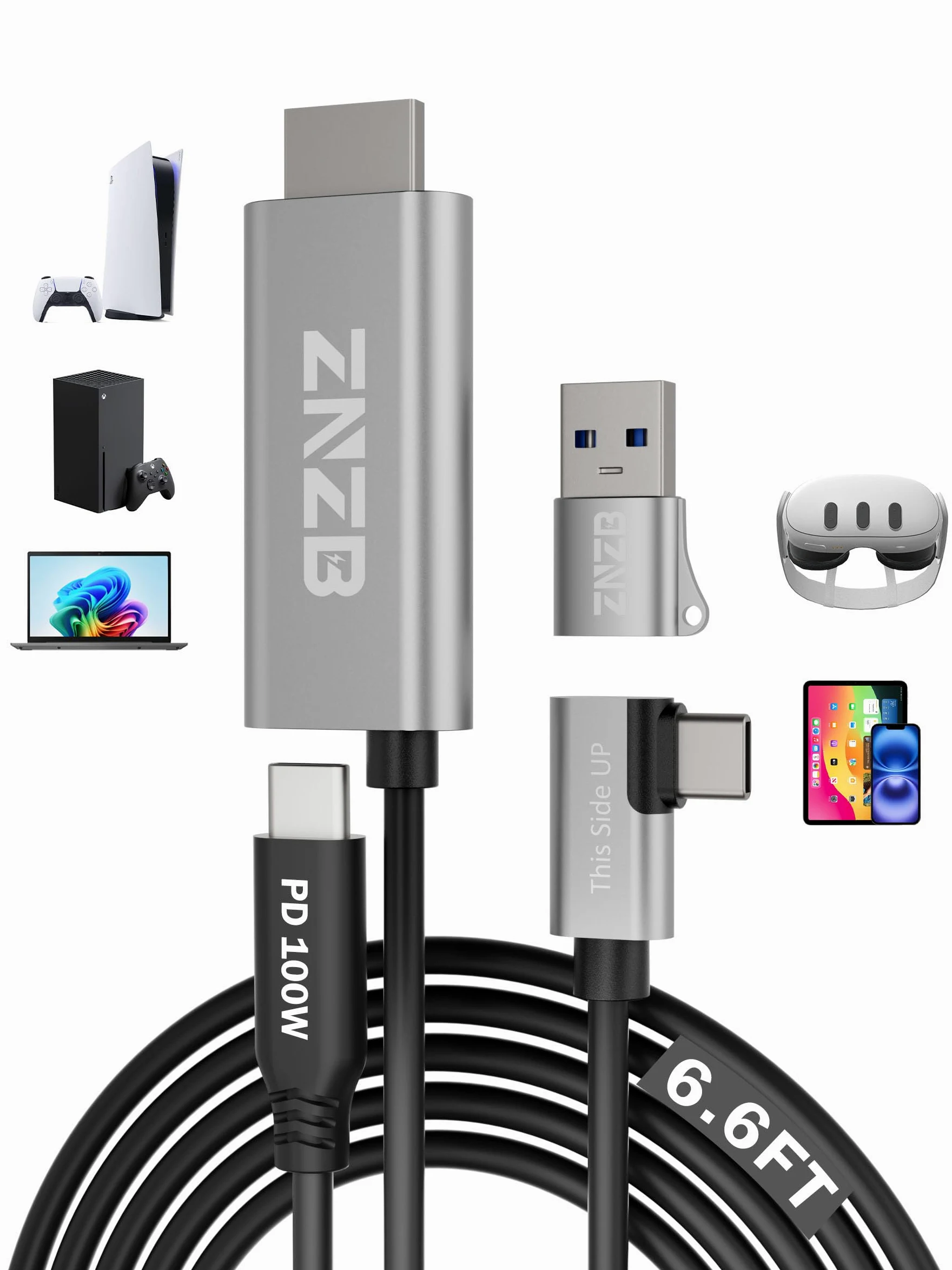 Carte de Capture Vidéo avec PD 100W pour Meta Quest 2/3/3s, Adaptateur HDMI vers USB C/A 1080P60, Plug & Play pour Streaming, Enregistrement de Jeux, OBS, Switch, PS4/5, Xbox, Caméra, VR
