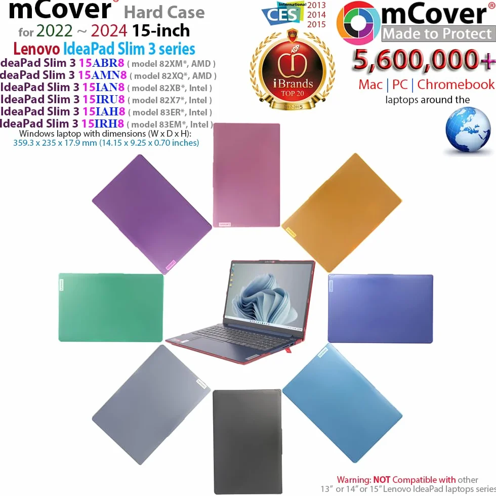 mCover Étui compatible uniquement avec Lenovo IdeaPad Slim 3 2022-2024 15" | 3i 15ABR8 / 15AMN8 / 15IAH8 / 15IAN8 / 15IRH8 / 15IRU8 (ne convient pas aux autres modèles Lenovo) - Noir
