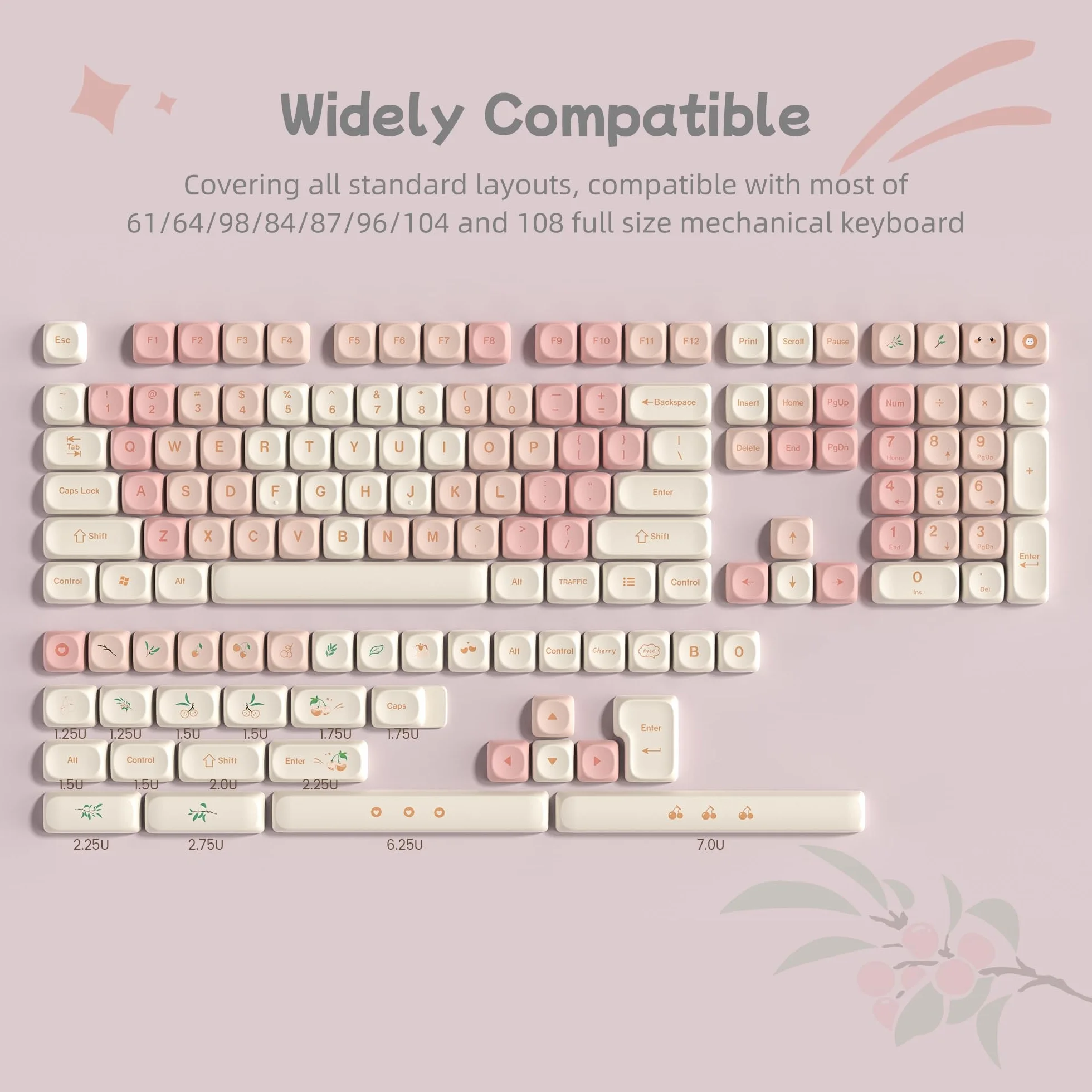 Touches PBT 143, MOA Profile Dye-Sublimation, Custom Keycaps Set ANSI/ISO UK pour 61/64/68/84/87/100/104/108 pour Cherry MX Claviers Mécaniques, Rose (Seulement Touches)