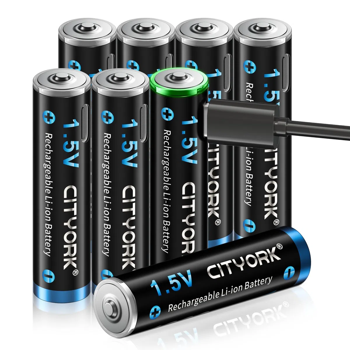 CITYORK Lot de 8 piles rechargeables USB-C AAA au lithium 1,5 V 1200 mWh avec câble de charge USB 4 en 1