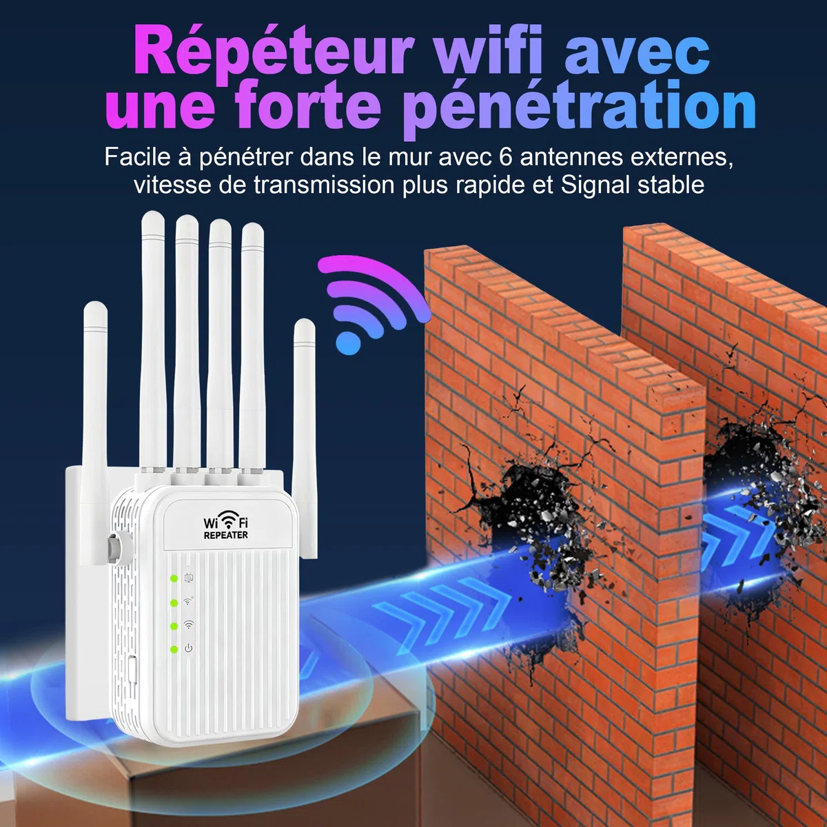 Répéteur WiFi Puissant sans Fil,amplificateur WiFi de dernière Technologie avec 6 antennes Couvrant Une superficie de 10000 sq.ft,2 Ports LAN,répéteur WiFi/routeur/AP pour la Maison et Le Bureau (S)
