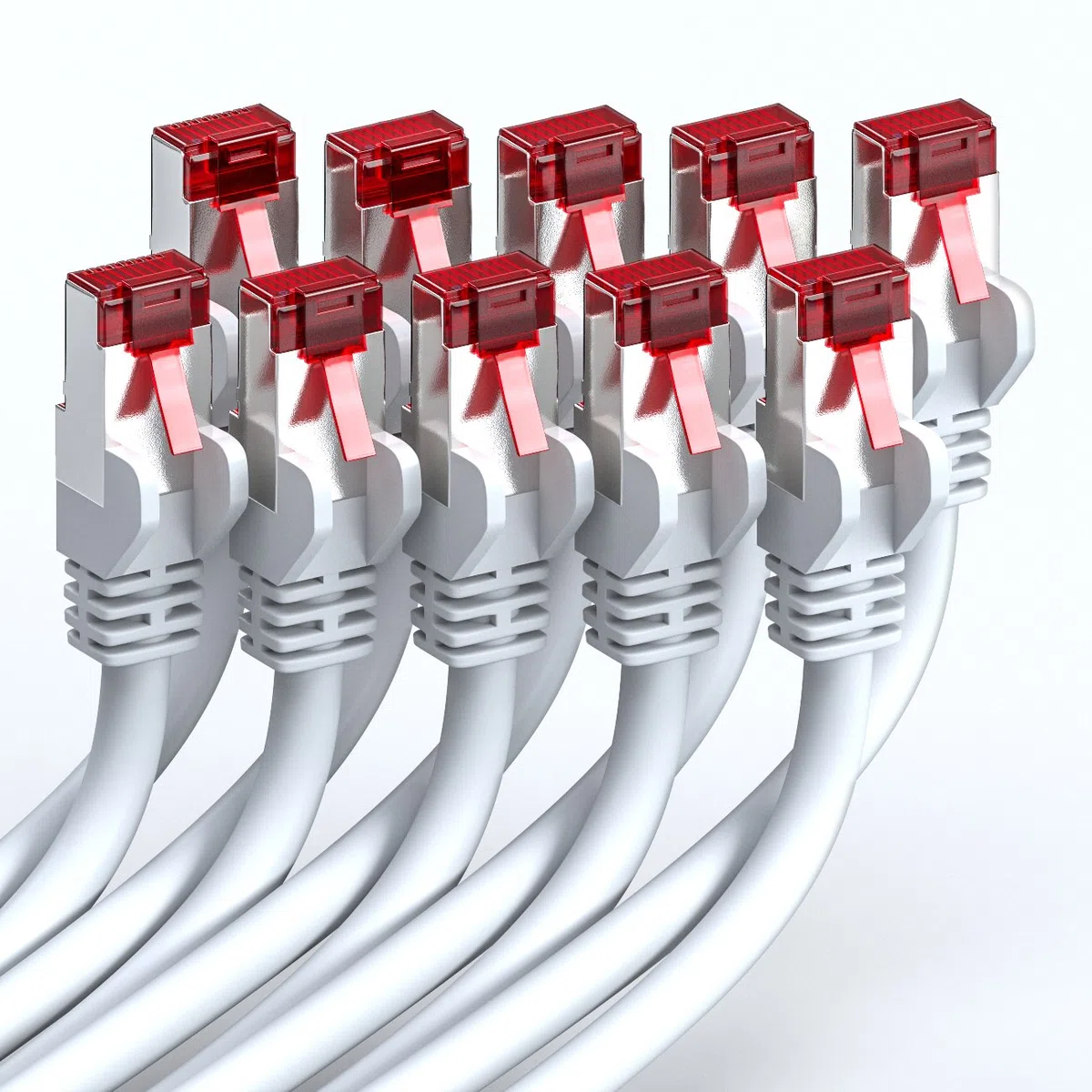 deleyCON 10x 1m CAT6 Câble Patch S/FTP PIMF Blindage CAT-6 RJ45 Câble Réseau Ethernet LAN DSL Switch Routeur Modem Point Accès PanneAUX Patch - Blanc