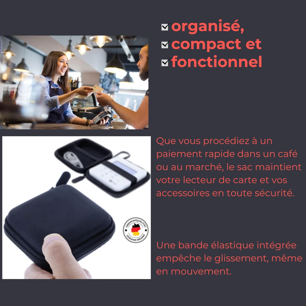 Sac Compatible avec Terminal de paiement SumUp Air Coque de Protection Rigide pour Lecteur de Cartes Antichoc résistant à la poussière étanche Housse de Transport Accessoires Noir