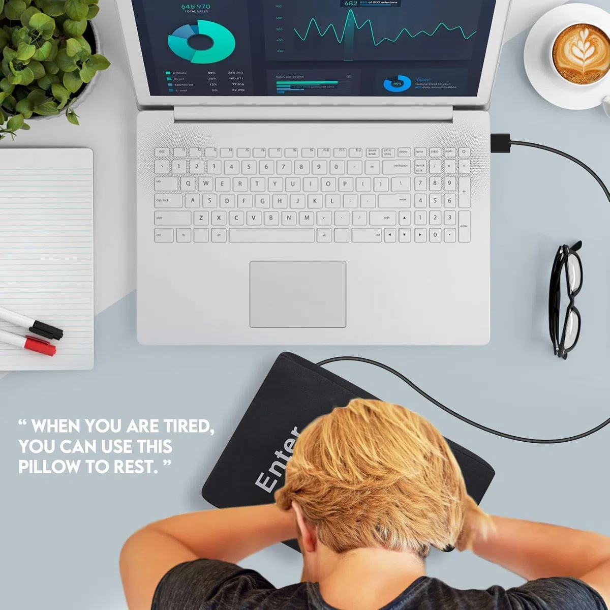 Grande Touche d'entrée,Gros Bouton Entrée,Touche Entrée avec Coussin de Bureau Clavier USB Gadget pour Anti-Stress,Outils de Soulagement du Stress pour le Bureau,Grand Coussin de Touche d'entrée