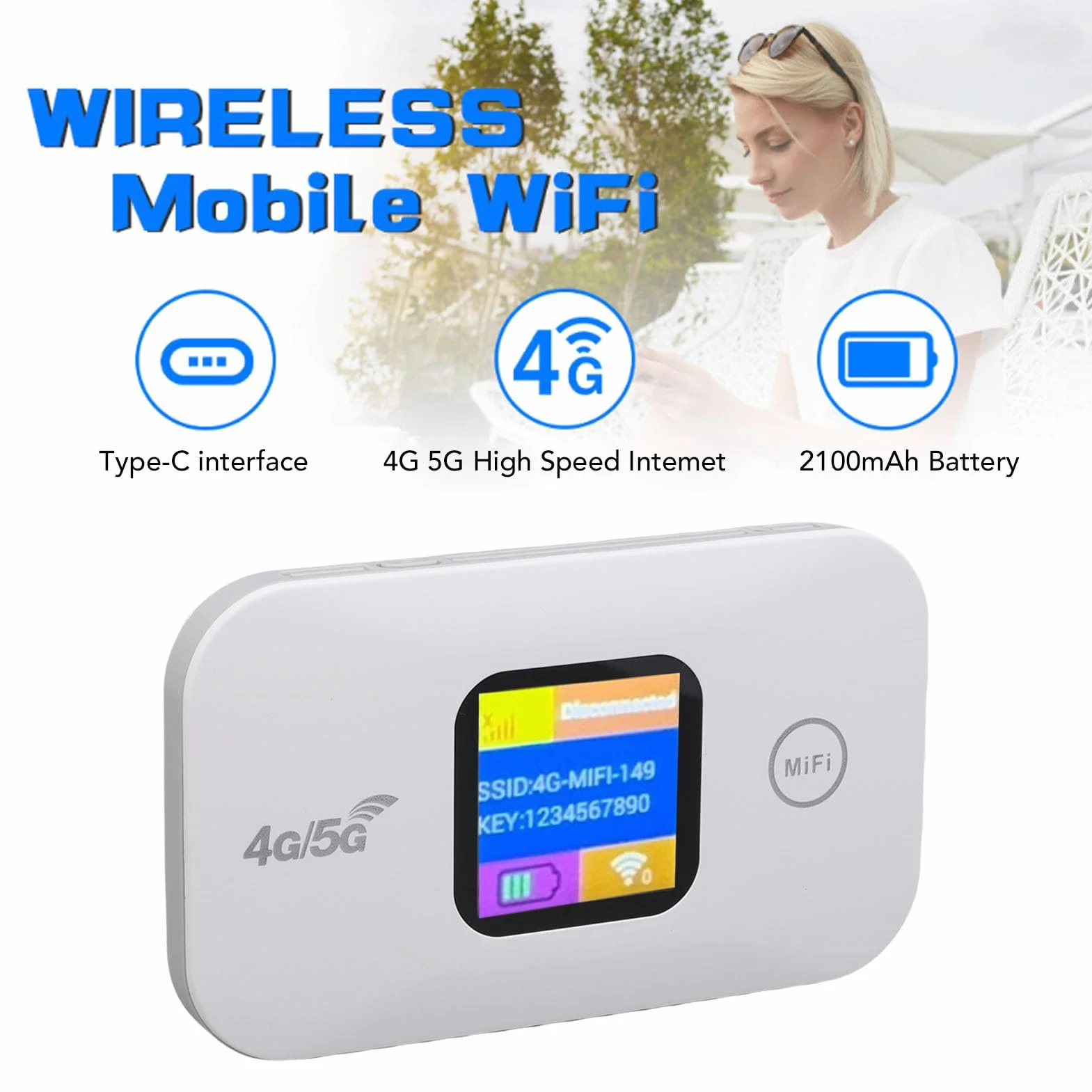 ASHATA 4G LTE Portable WiFi Mobile Hotspot, Routeur de Modem de 300 MbpSinternet avec Fente de Carte SIM et Construit en Batterie 2100mAh, pour Les Travaux à Domicile et 10 Appareils