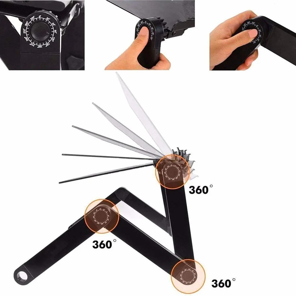 HUOLE Table de Lit, Petite Table pour Ordinateur Portable-Table d’Ordinateur Pieds réglables en Hauteur-Tablette, Plateau pour Petit Déjeuner (Noir)