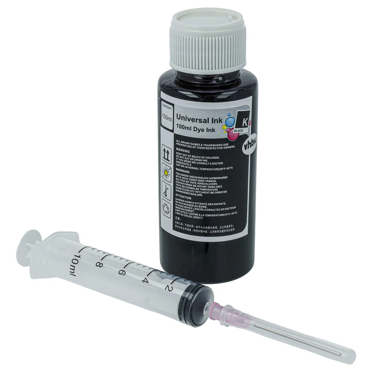 vhbw Encre de Recharge pour imprimante - Encre Rechargeable Dye Noir, 100ml