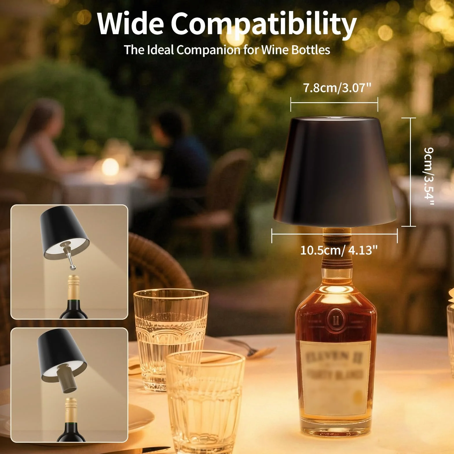 Lot de 2 lampes LED en bouteille - Lampe de table sans fil pour l'intérieur et l'extérieur - 3 couleurs de lumière - Intensité variable tactile en continu - Étanchéité IP54 - Boîtier