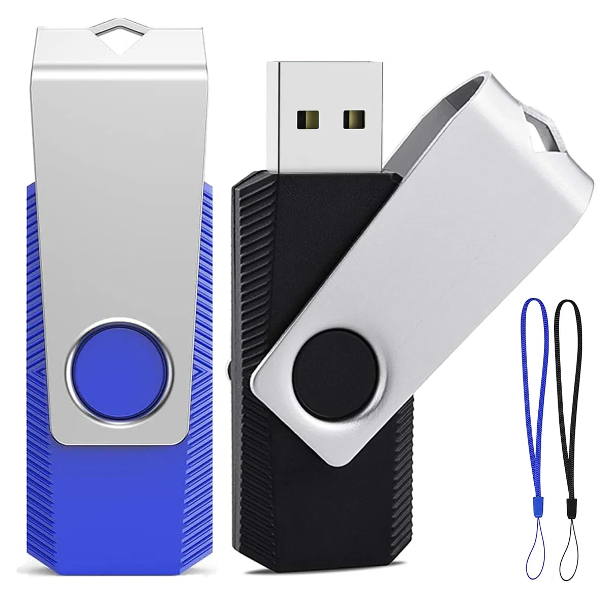 Clé USB 128 Go Lot de 2 ABLAZE USB 2.0 Pendrive Clef USB 128go Pivotantes Disque Mémoire Stick avec 2 Cordes (Noir Bleu,2pcs*128GB)