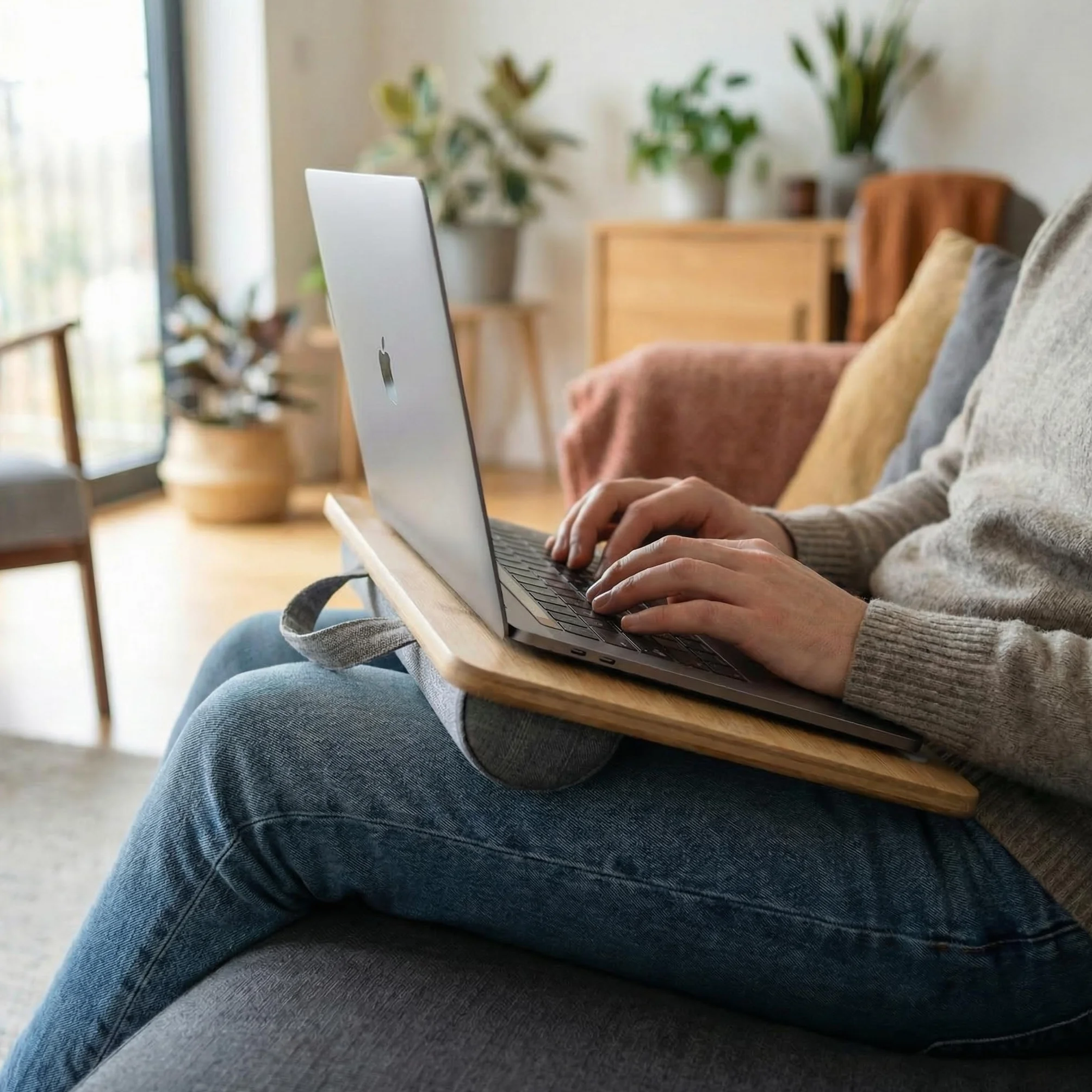 PEPE Mobility Support Ordinateur Portable Lit et Canapé (42 x 27,5 cm, Jusqu’à 17"), Plateau en Bambou avec Coussin Rembourré, Lap Desk Léger Ergonomique