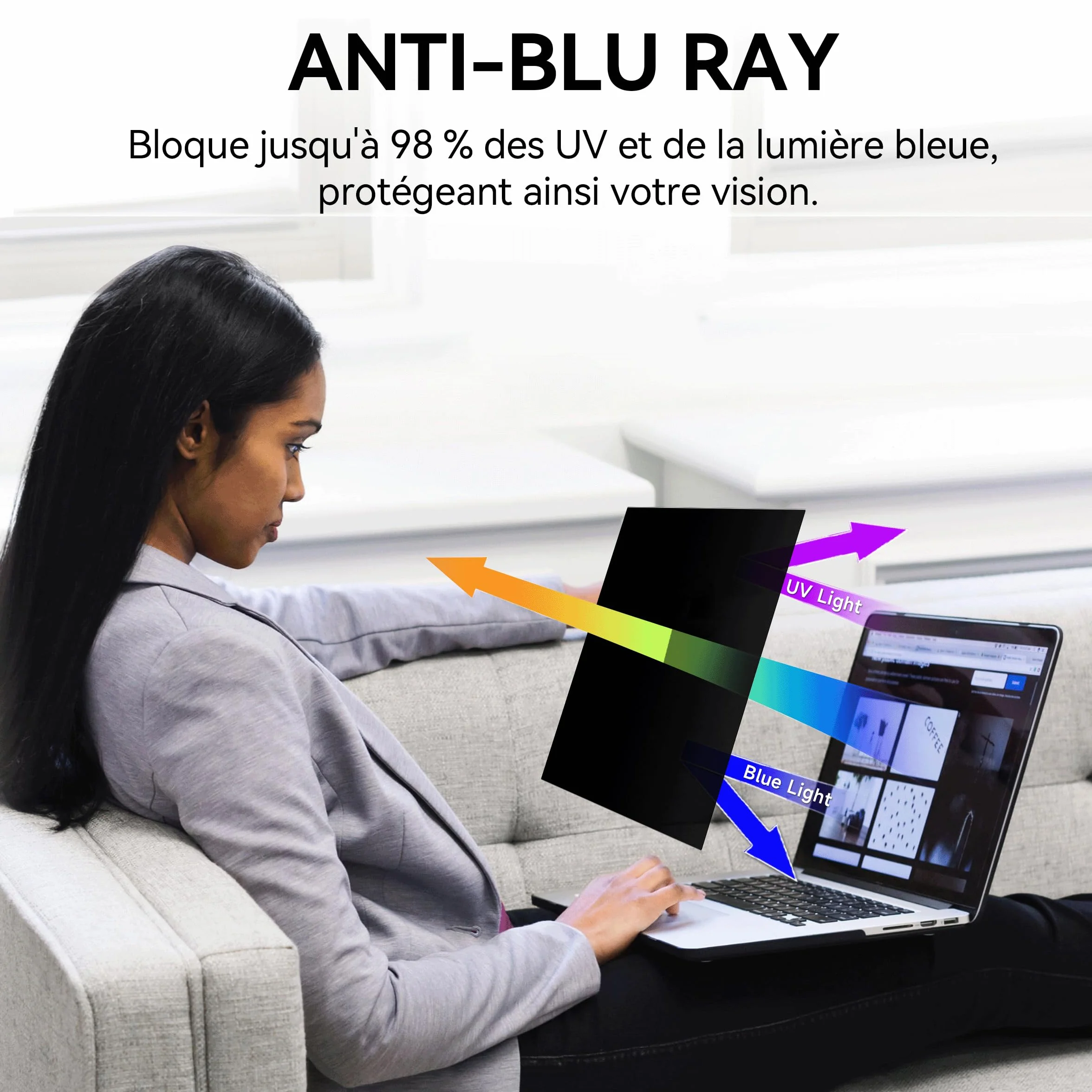 Filtre de Confidentialité 13,3 Pouces 16:10, Film Ecran Ordinateur Portable Compatible avec HP/Dell/Acer/Lenovo/Thinkpad/Envy, Amovible Anti Espion/Lumiere Bleue Protection Ecran Laptop