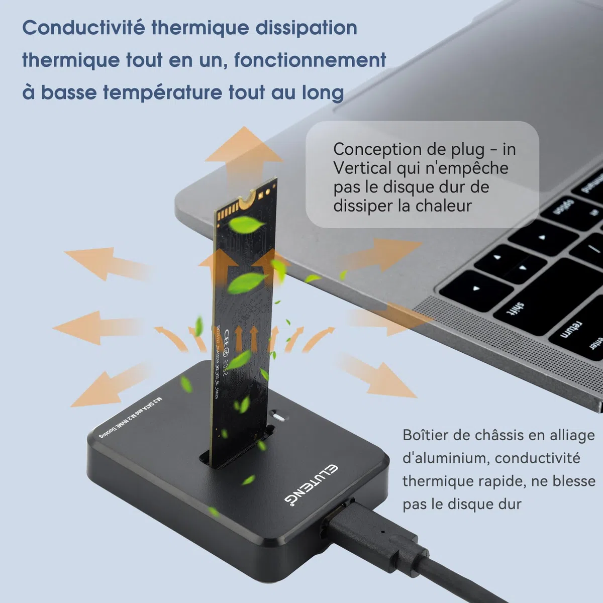 ELUTENG Station D’Accueil M.2 NVME & SATA, Boîtier Externe SSD NVMe USB 3.1 10 Gbps vers USB pour clé M-Key B&M-Key, Adaptateur Double Protocole pour SSD 2230/2242/2260/228