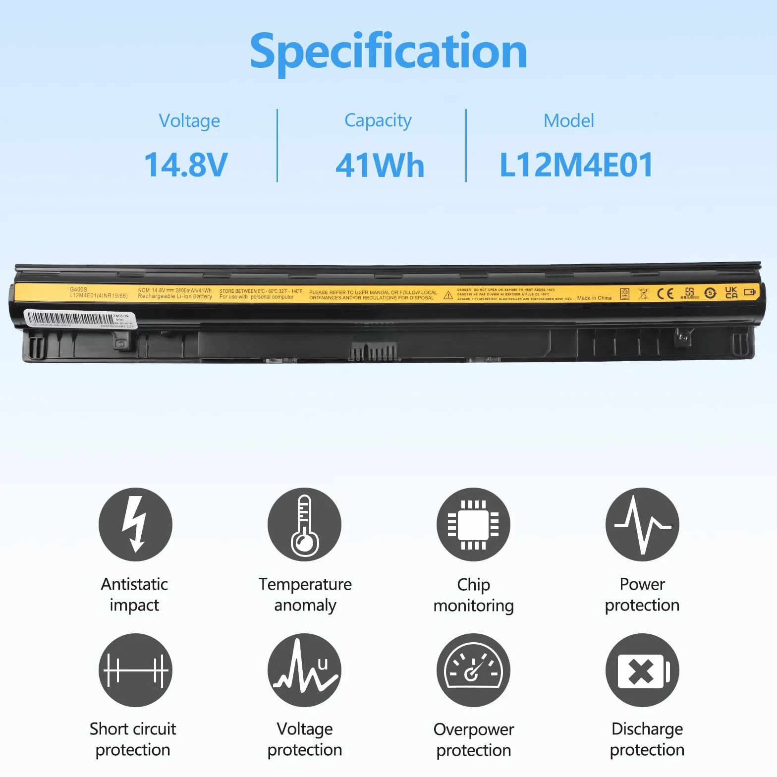 2800mAh L12S4E01 L12M4E01 Batterie pour Lenovo G50 G50-45 Z50 Z70 Z50-70 Z70-80 G50-30 G50-70 G50-80 G505S G500S Z50-75 G400S L12M4A02 L12L4A02 L12S4A02 L12L4E01