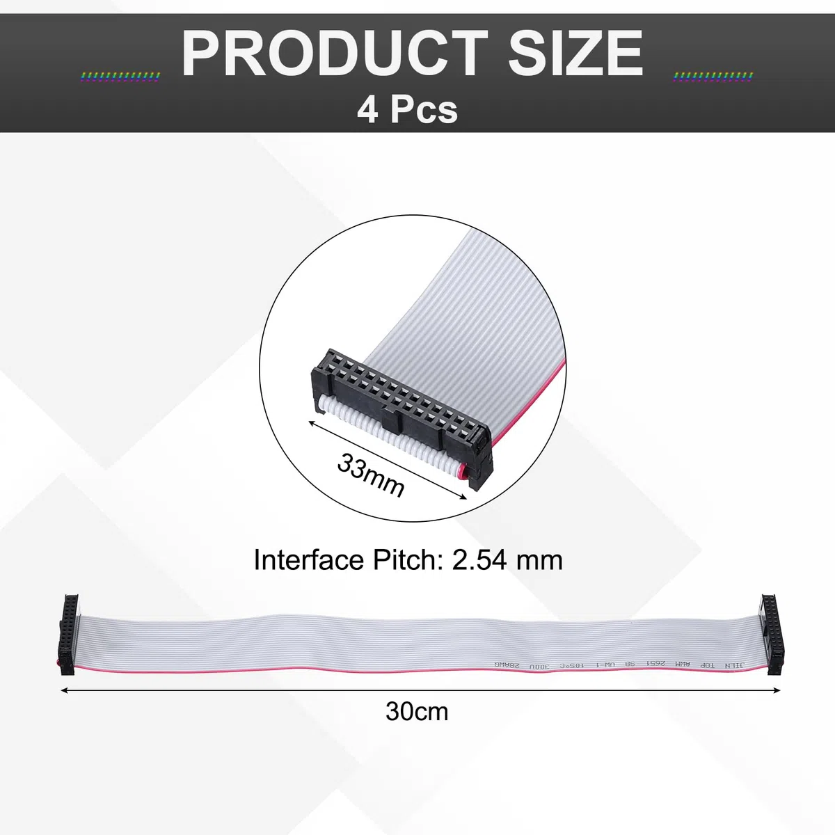 sourcing map Lot de 4 câbles plats IDC, pas de 2,54 mm, 33 mm de large, 30 cm de long, 26 broches FC vers FC pour PC, écrans LED