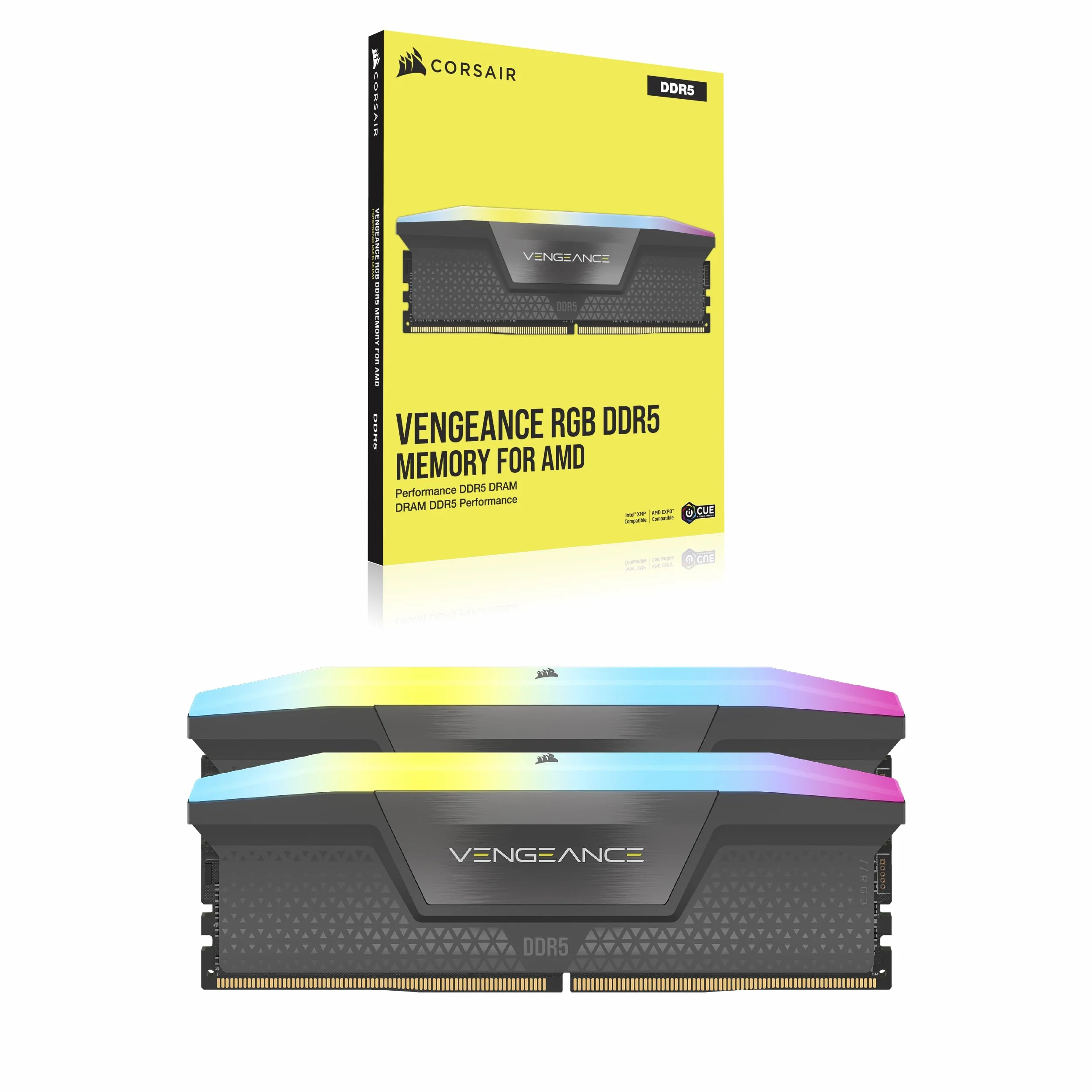 CORSAIR Vengeance RGB DDR5 RAM 32Go (2x16Go) Jusqu'à 6000MHz CL30 AMD Expo Intel XMP 3.0 Mémoire d'Ordinateur – Gris (CMH32GX5M2B6000Z30K)