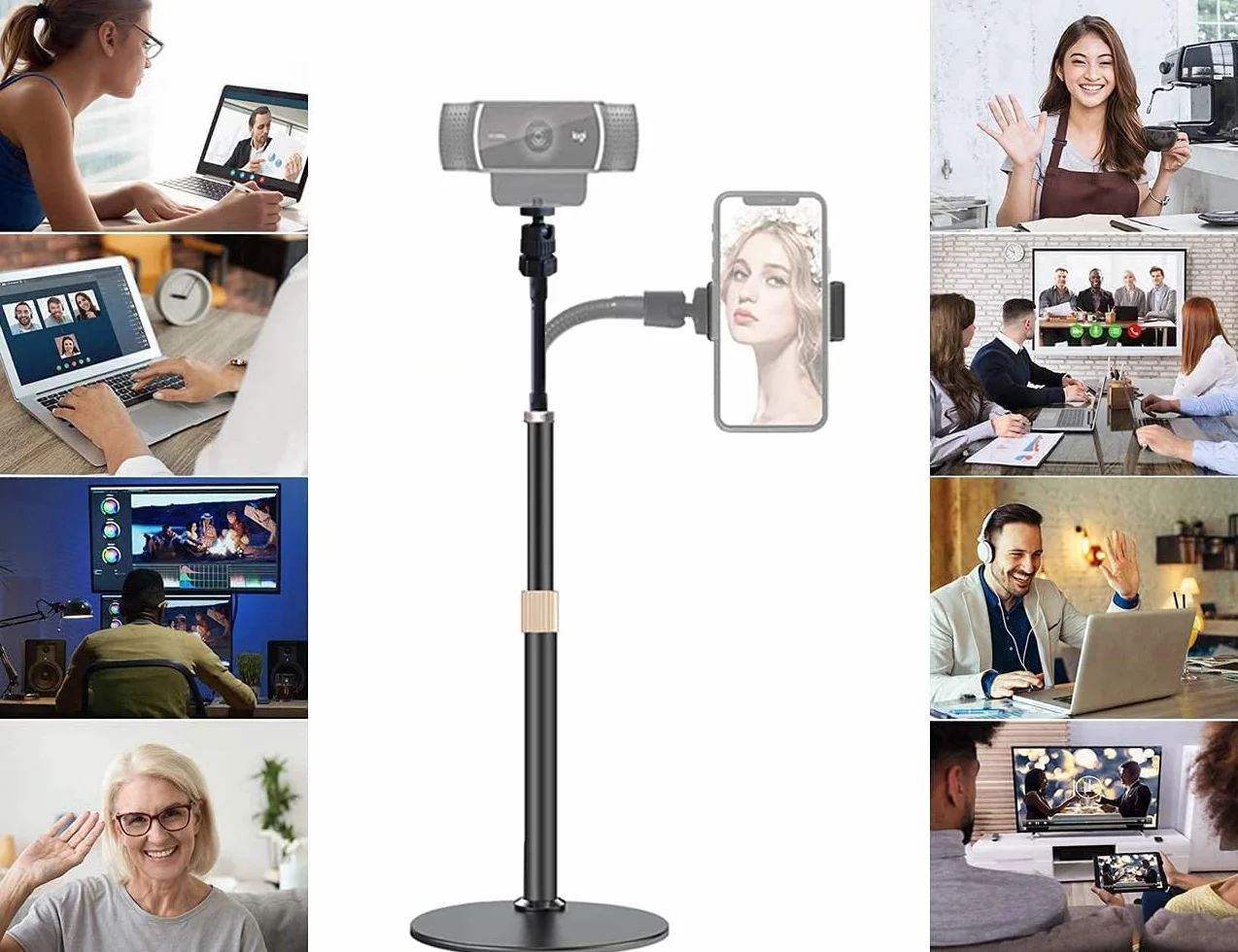 Support de téléphone pour webcam Logitech C922, C930e, C920S, C920 Type d'extension flexible en col de cygne