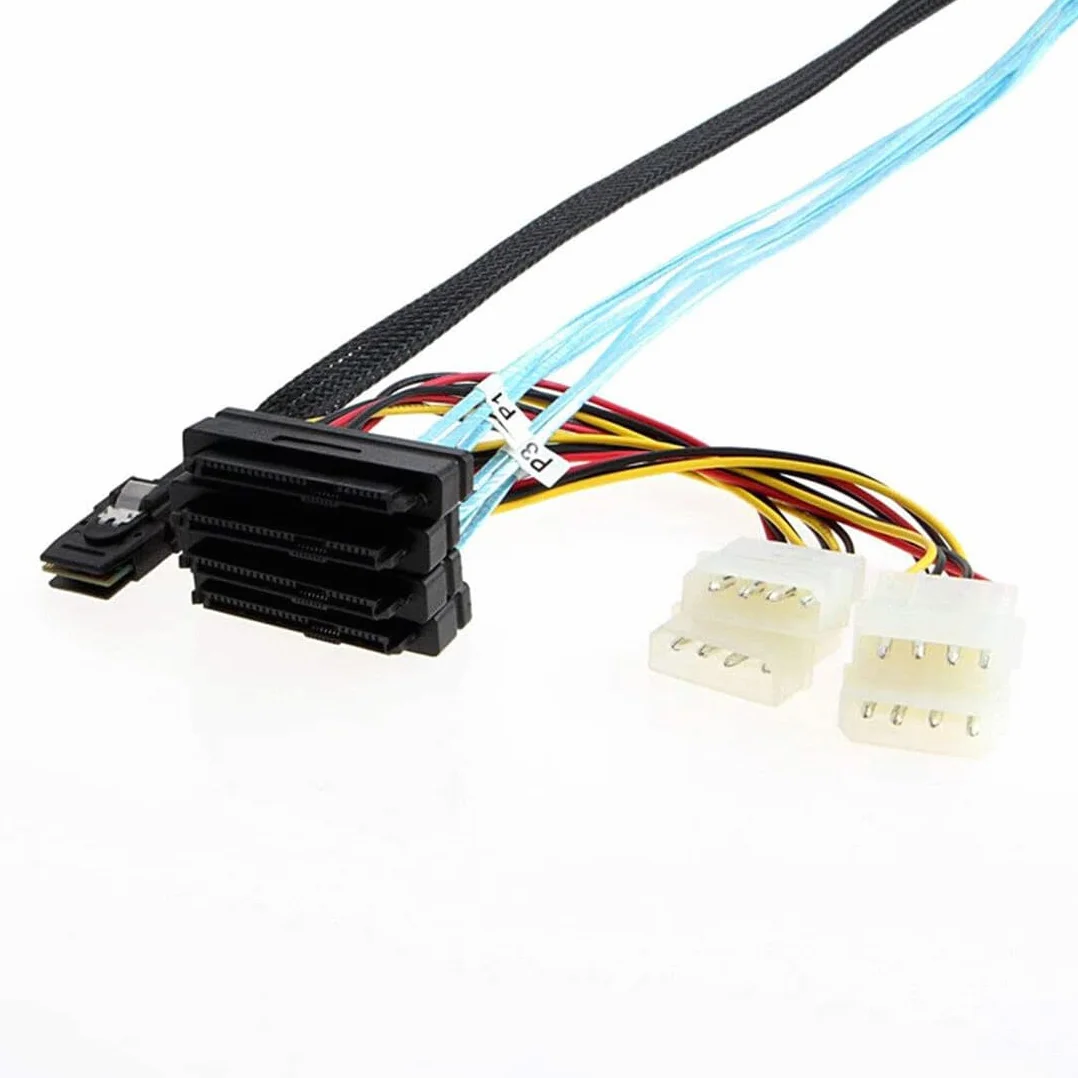 P47CS Mini SAS 36 broches mâle (SFF-8087) vers 4 x 29 broches SFF-8482 4 broches Molex SAS Câble d'alimentation IDE