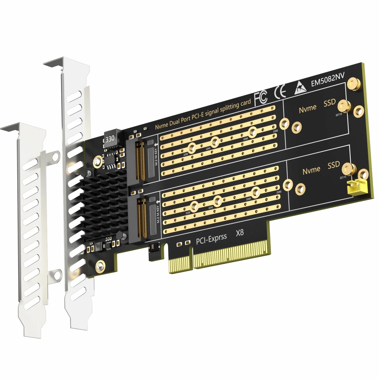 GLOTRENDS PA21 Dual Adaptateur M.2 NVMe vers PCIe 4.0 X8 sans Bifurcation PCIe, Configuration Raid M.2 NVMe Via l'outil du OS(Support 22110/2280 Size), (Carte mère avec Bifurcation PCIe requise)