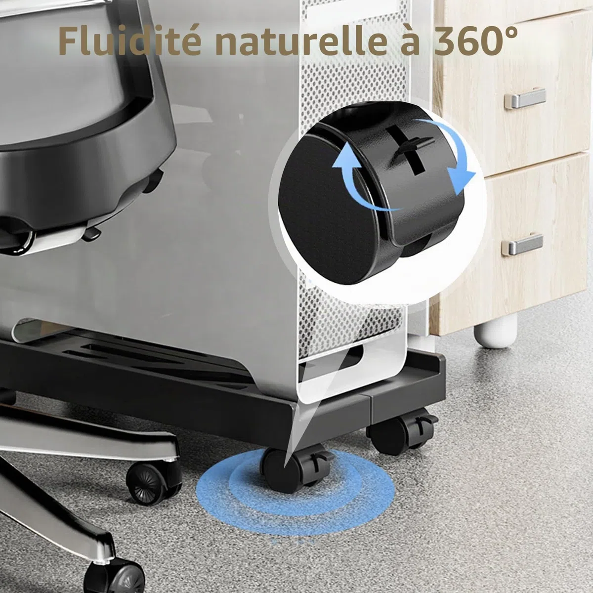 Sporgo Support PC Réglable pour Ordinateur Sous Bureau - Support Universel pour Processeur avec 4 Roulettes (2 Verrouillables) - pour Boîtier d'Ordinateur