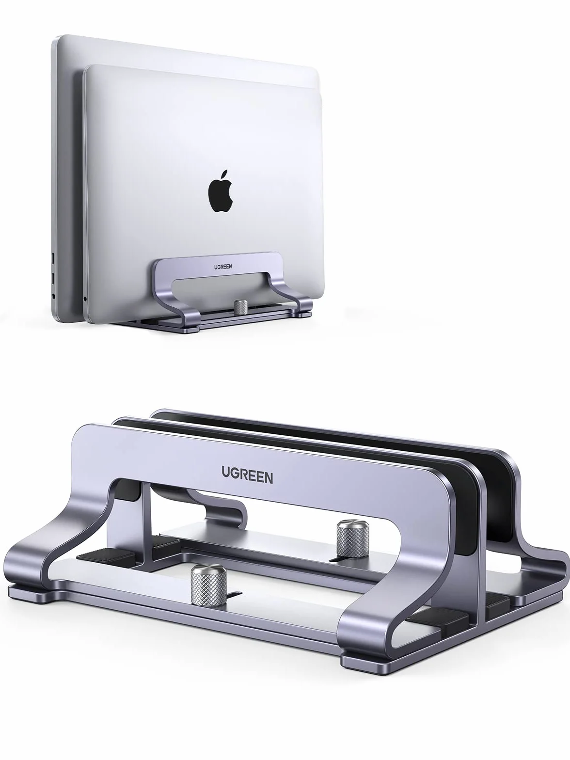 UGREEN 2 en 1 Support Ordinateur Portable Vertical Laptop Stand en Aluminium Double Porte PC Portable Bureau Réglable Compatible avec MacBook Pro Air MateBook Chromebook Surface Dell HP iPad