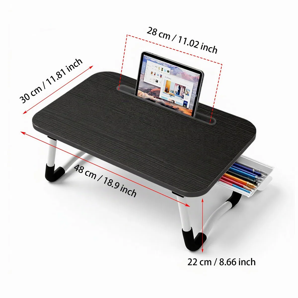 Small Bureau de lit pour Ordinateur Portable, 48 X30 CM Plateau Repas pour Petit-déjeuner au, Travail et Étude, Bureau à Domicile, Support pour canapé lit (Small Black 48x30)