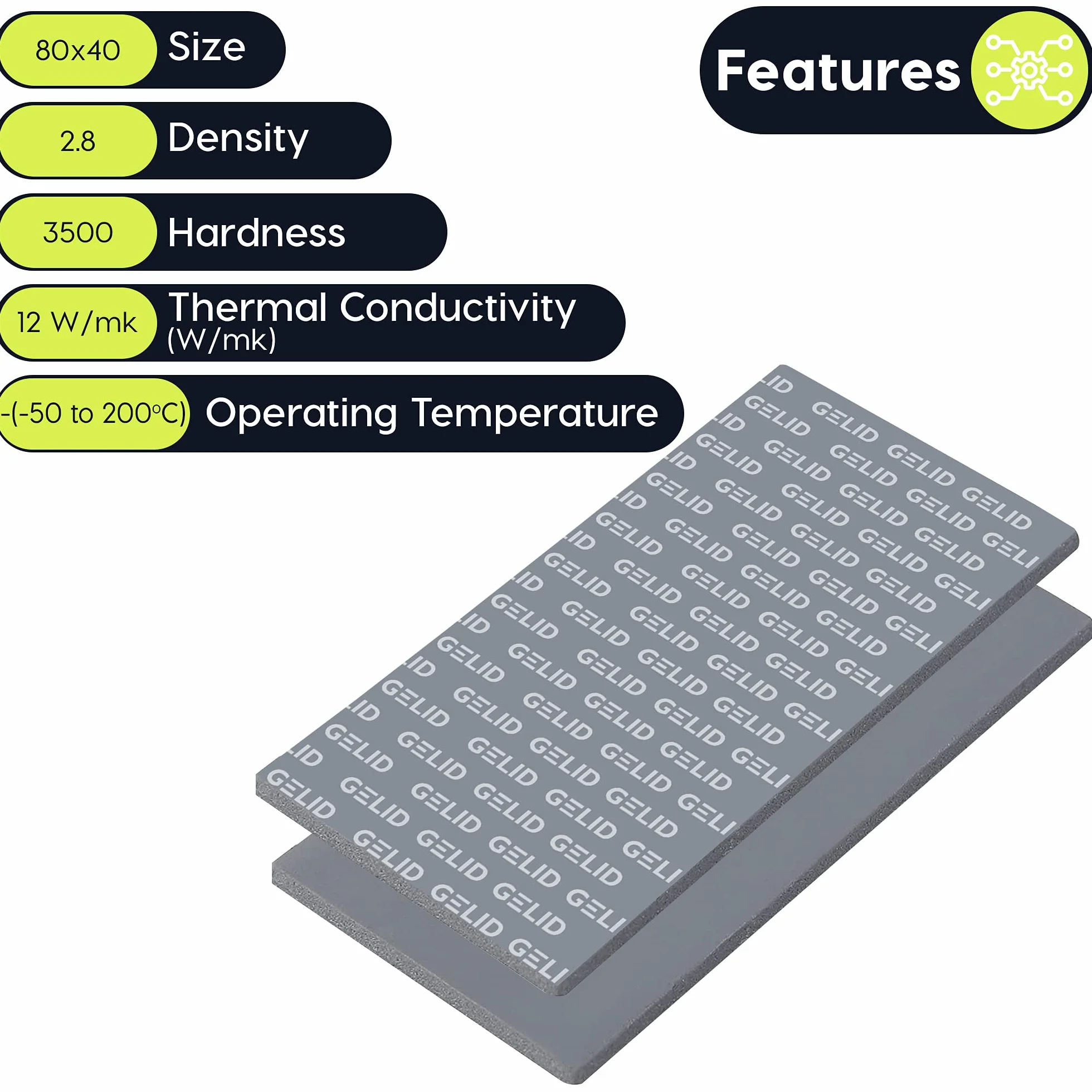 Gelid Solutions GP-Extreme 80x40x3.0mm (2pcs)-Pads Thermiques 12W-Excellente Conduction Thermique-Comble les Espaces Idéal Installation Facile