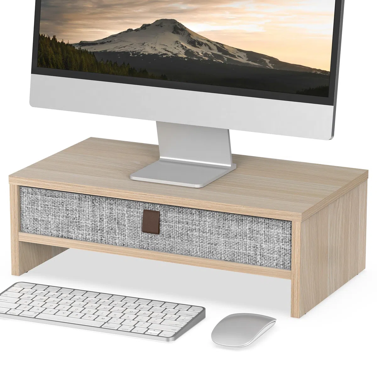 Fenge Support de Moniteur avec tiroir, 42.5cm Réhausseur d'Écran d'Ordinateur, Organisateur de Bureau pour PC / Ordinateur Portable / Imprimante, 42.5 × 23.5 × 14.2 cm, Charge de 20KG (Chêne)