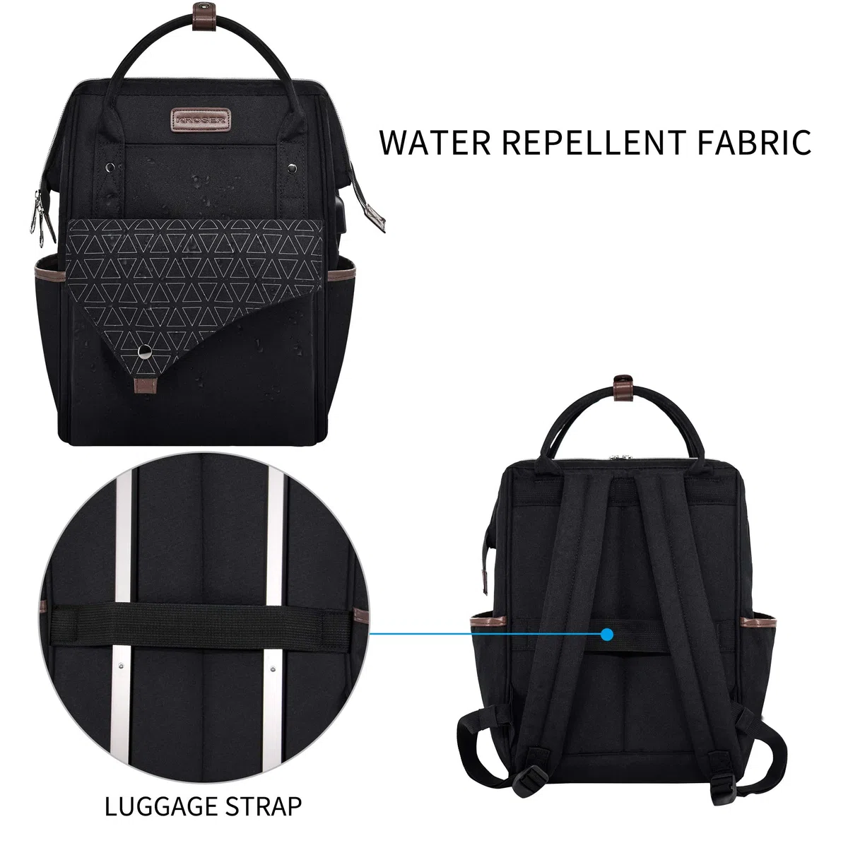 KROSER Sac à Dos pour Ordinateur Portable 15.6" Sac à Dos pour Ordinateur Scolaire Élégant avec Port de Chargement USB Sac Imperméable pour Voyage/Affaires/Collège/Femme/Homme