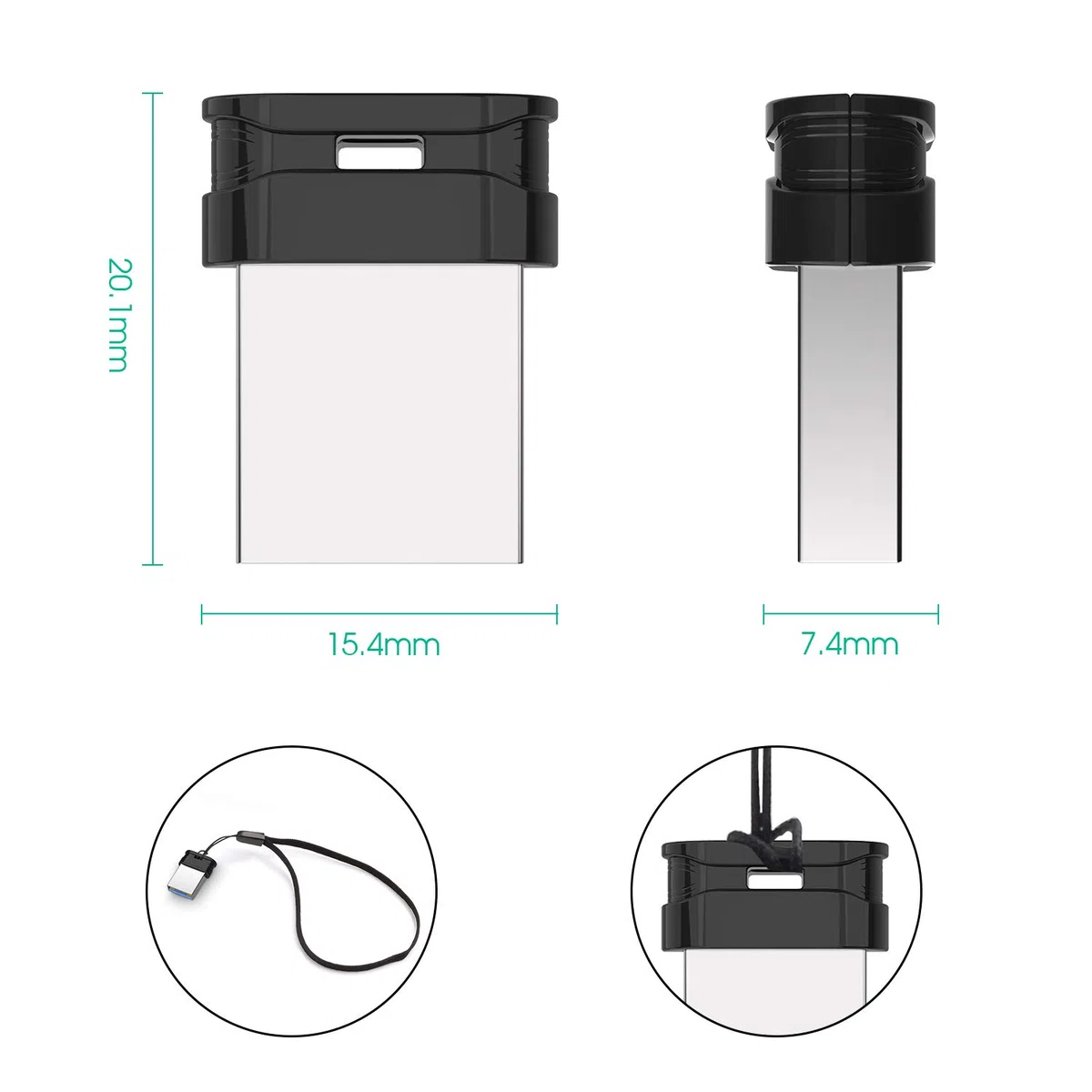 Clé USB 128Go 3.0 Ultra Mini, Vansuny Mini Clef USB 128Go Rapide Mémoire de Stockage Externe Flash Drive à Haute Vitesse pour PC/TV/Autoradio (Noir, Lanière est Inclus)
