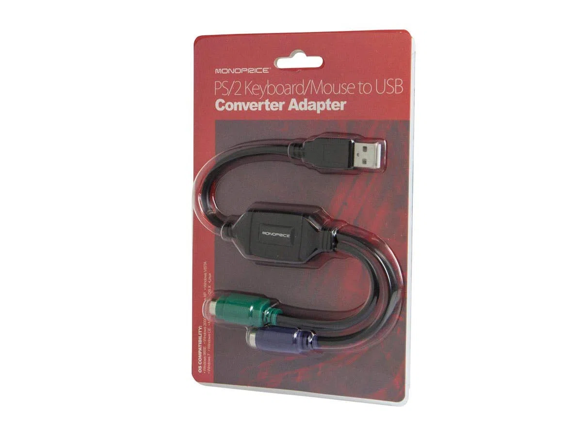 Monoprice PS / 2 Adaptateur convertisseur Clavier/Souris vers USB - Noir utilisé pour Se connecter à Tout PC équipé d'un Port USB