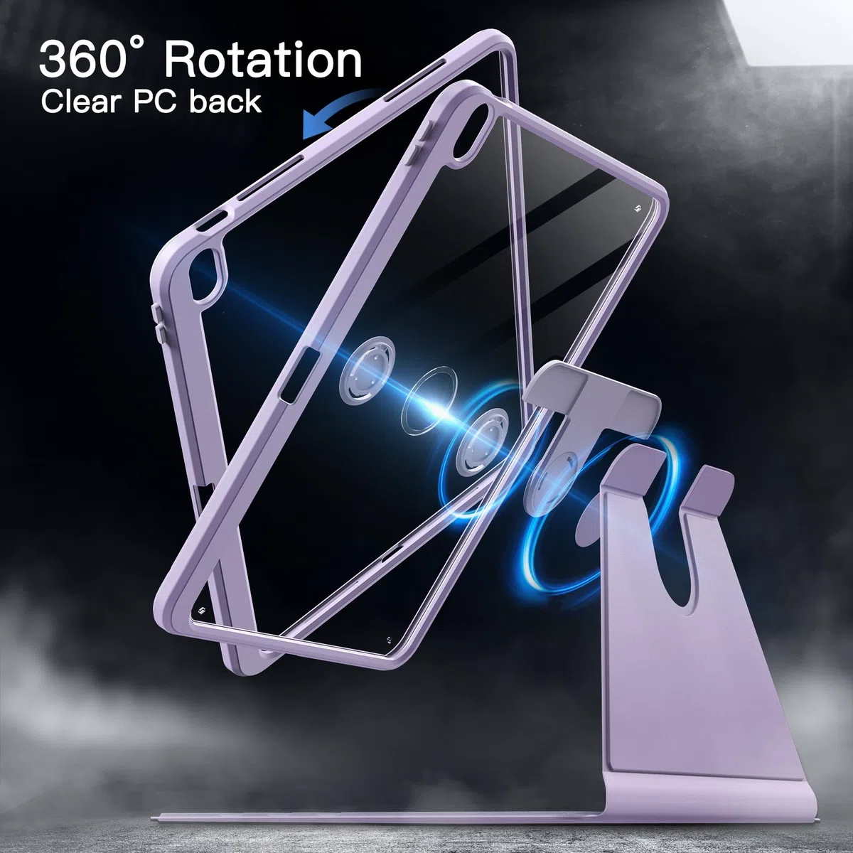 JETech Coque Rotatif pour iPad Air 13 Pouces M4/M3/M2 (2026/2025/2024) avec Porte-Pencil, Étui Housse de Support de Protection Rotatif à 360 Degrés Dos Transparent (Violet)