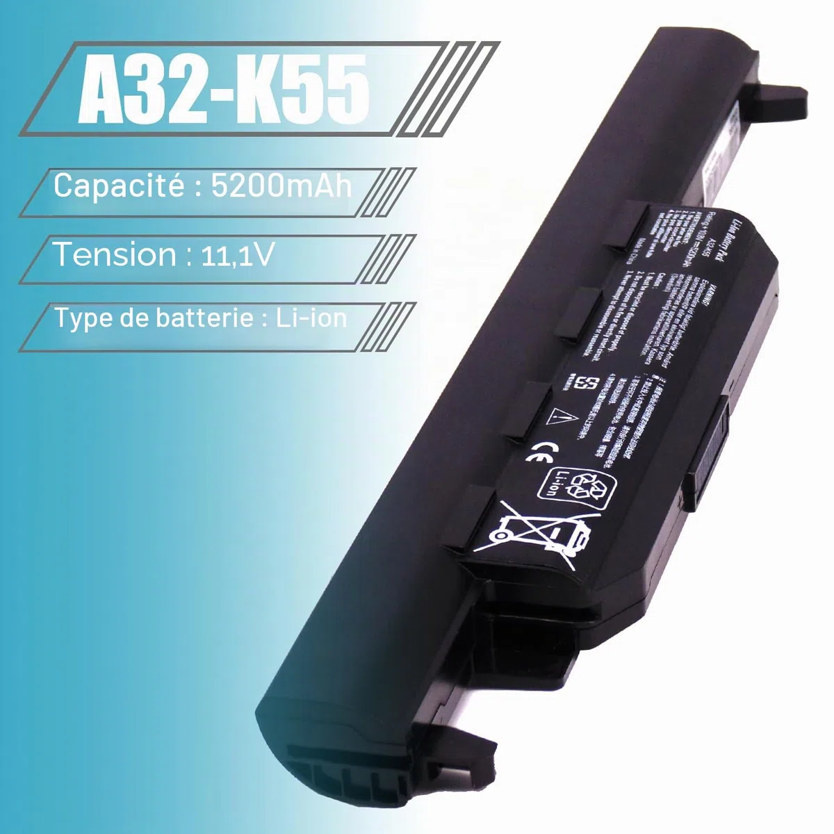 5200mAh A32-K55 Batterie, Remplacer pour ASUS X55 X55A X55C X55U X55V X55VD X75 X75A X75V X75VD A45 A55 K45 K55 F75V K55A K55DR K55VD K55VM A32-K55 A33-K55 A41-K55