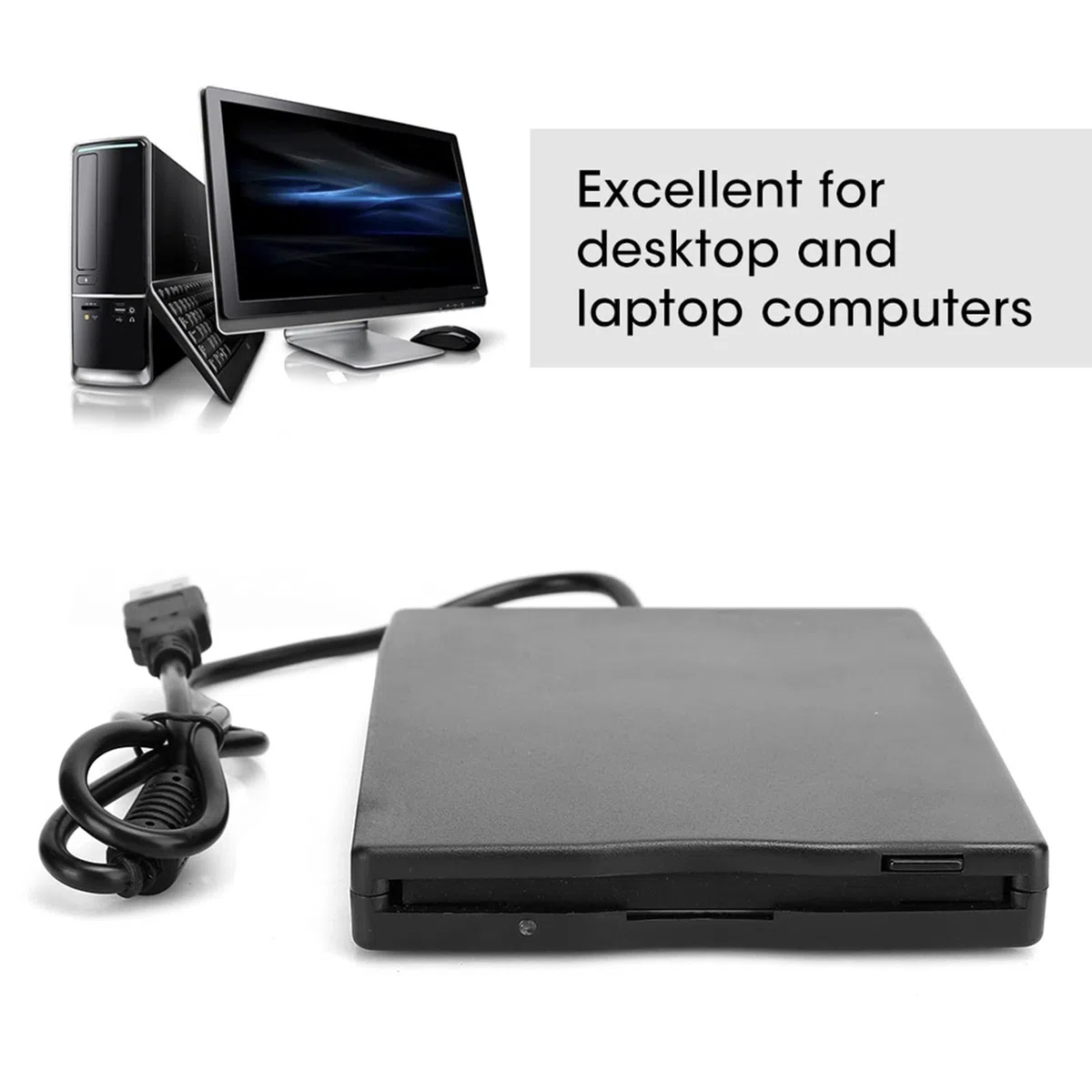 Lecteur de Disquette Externe USB Portable de 3,5 Pouces pour Ordinateurs Portables de Bureau Coque Durable, Anti-brouillage, compatibilité Windo avec USB 1.1/2.0/3.0