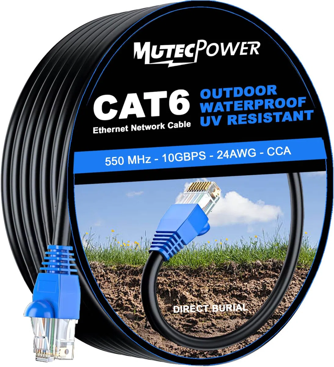 Multi-cables CAT6 étanche pour extérieur - CCA - Câble réseau Ethernet à enfouir directement – 550 MHz 20 m