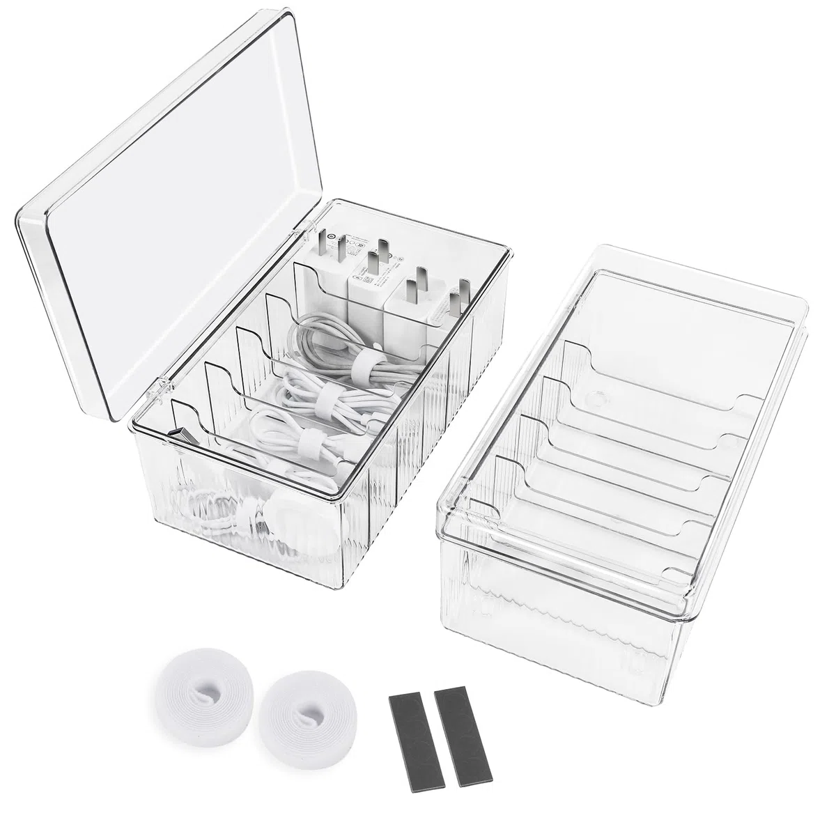 Boîte de Rangement pour Câbles (2 pièces), Boîte de Rangement pour Câbles à 6 Compartiments, Boîte de Gestion des Câbles avec Rouleau de Serre-Câbles pour Le Rangement sur Bureau, Bureau