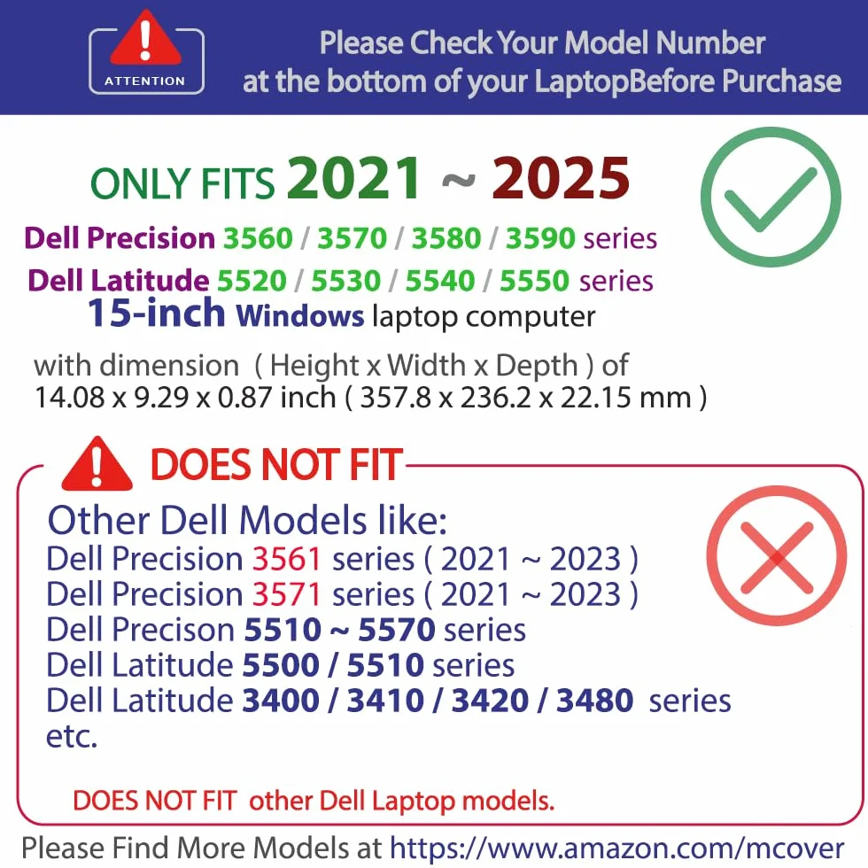 mCover Étui Compatible avec Dell Precision 3560/3570 et Latitude 5520/5530/5540 15" 2021~2023 Uniquement (ne Convient Pas aux Autres modèles Dell) – Noir