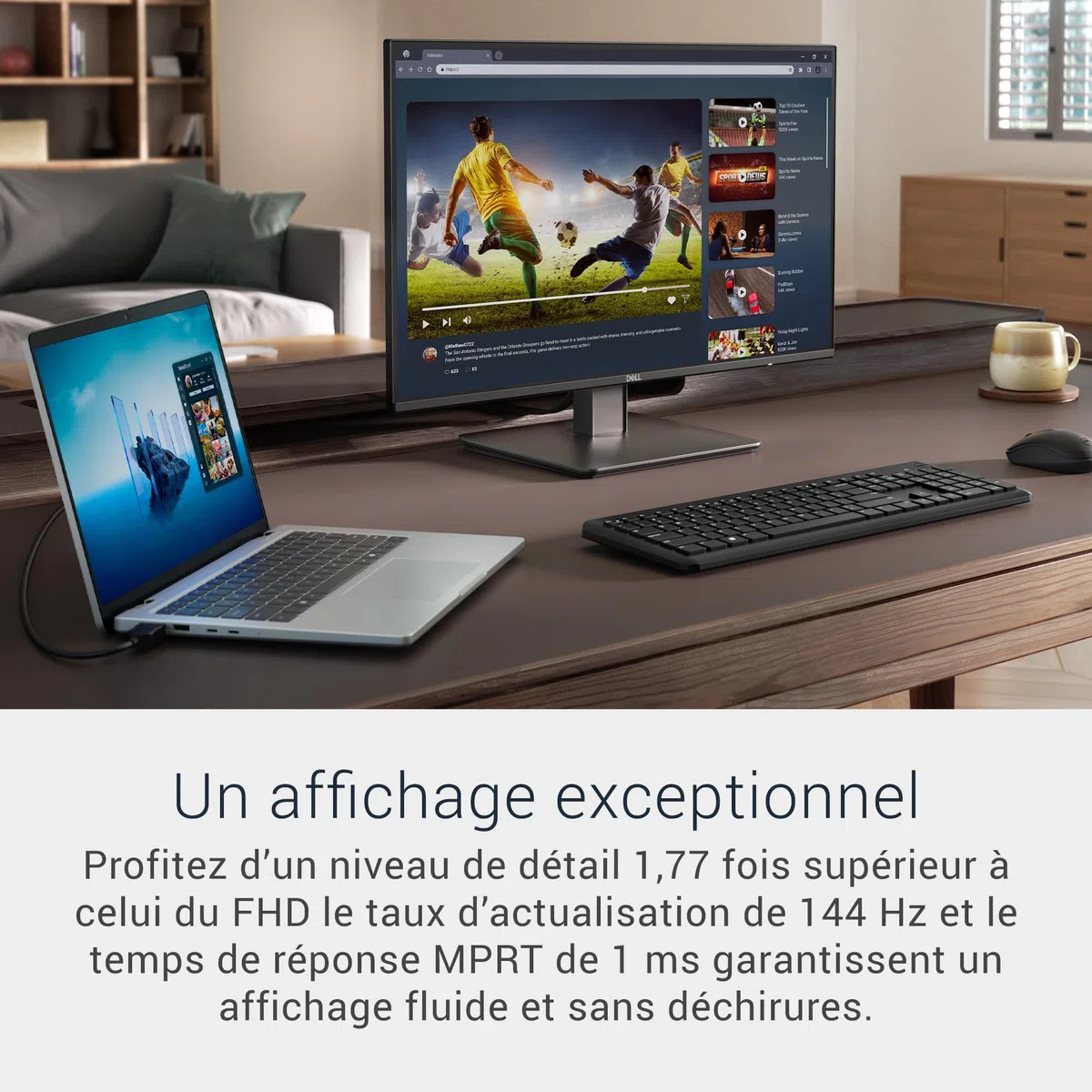 Dell 27 Écran PC - SE2726D, QHD (2560x1440), 144Hz, IPS, 1ms MPRT, AMD FreeSync, 99% sRGB, VESA (100x100mm), DisplayPort, HDMI, Garantie 3 Ans, Noir