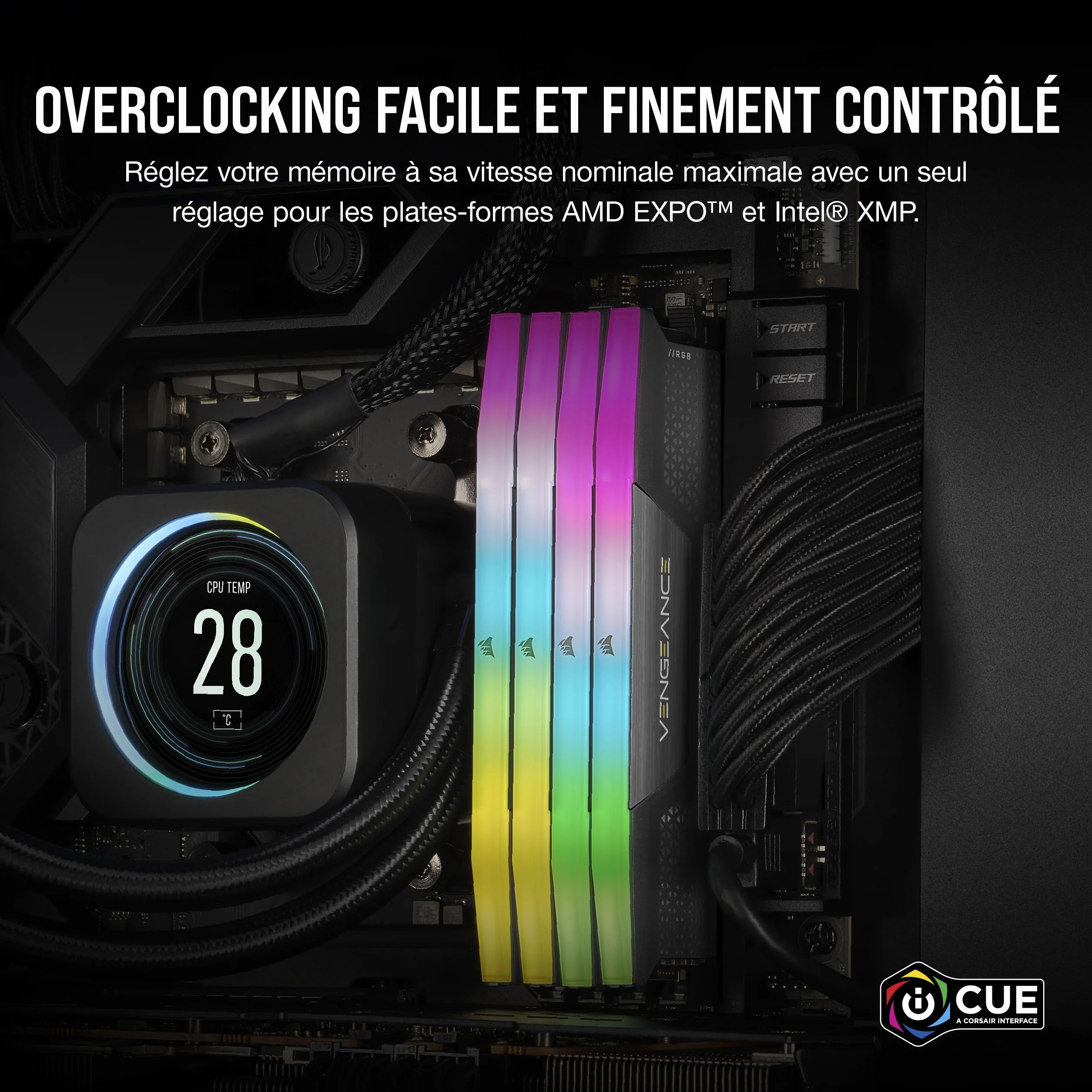 CORSAIR Vengeance RGB DDR5 RAM 32Go (2x16Go) Jusqu'à 6000MHz CL30 AMD Expo Intel XMP 3.0 Mémoire d'Ordinateur – Gris (CMH32GX5M2B6000Z30K)